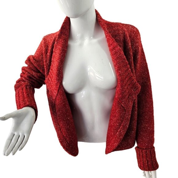 Nine West Jeans Short Cardigan Red Knit Single Button Sweater Womens L - Picture 8 of 11
